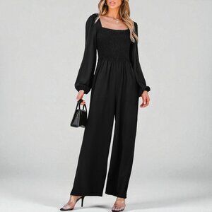 Cupshe Onyx Smocked Peasant Sleeve Jumpsuit Size Small